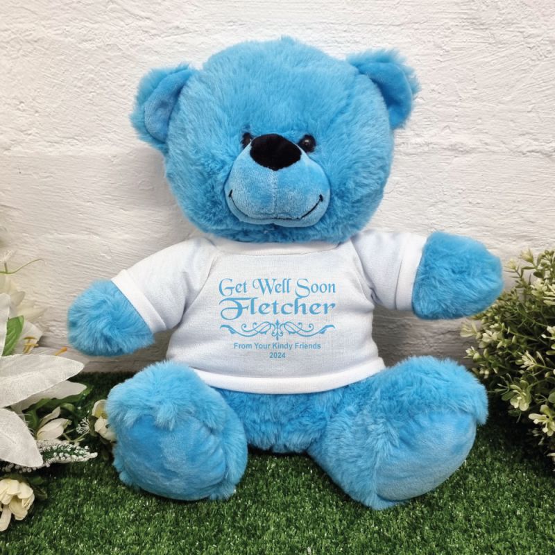 Bright Blue Bear 30cm Get Well Soon Message on Shirt