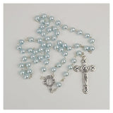 Personalised Blue Pearl Rosary Beads Baptism Gift Box with Plaque