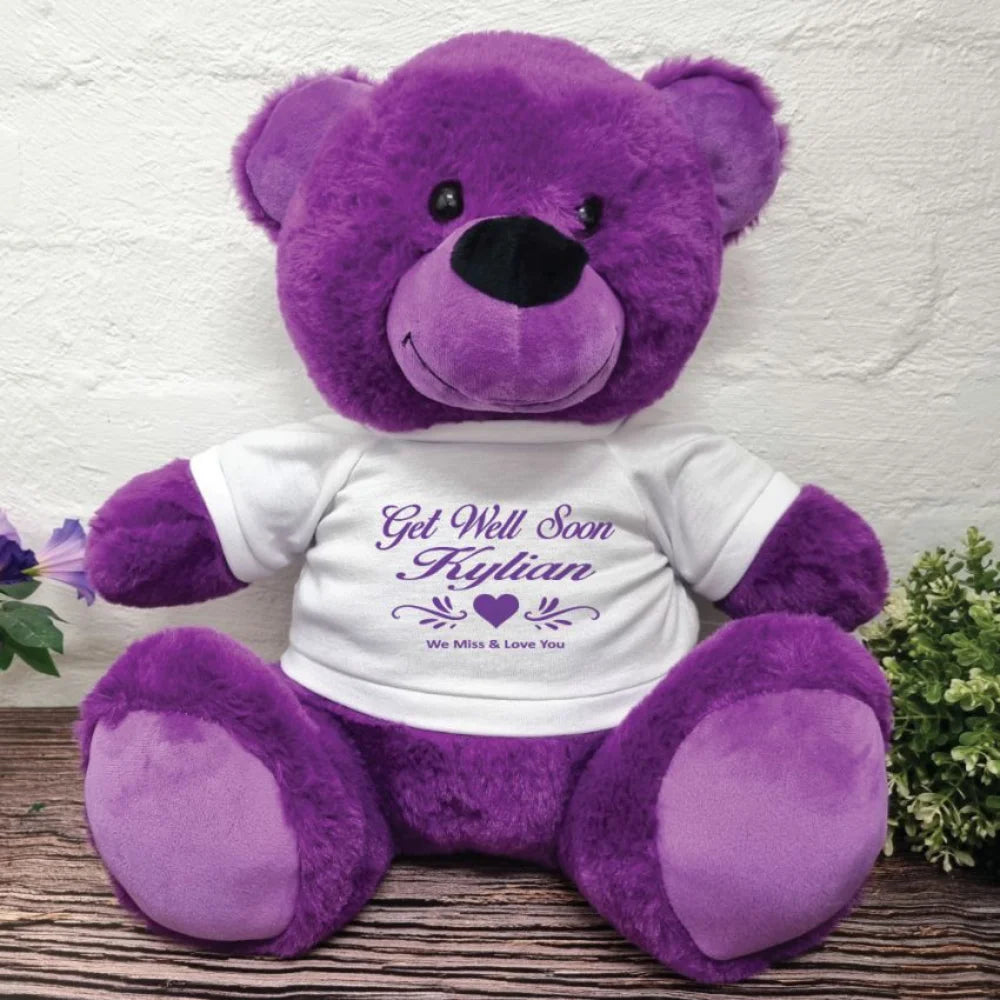 Purple Bear 40cm Get Well Soon Personalised Shirt