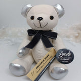 Signature Bear 13th Birthday Personalised Badge Silver Ears Black Bow
