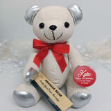 Signature Bear Silver Ears Red Bow 21st Birthday Personalised Badge