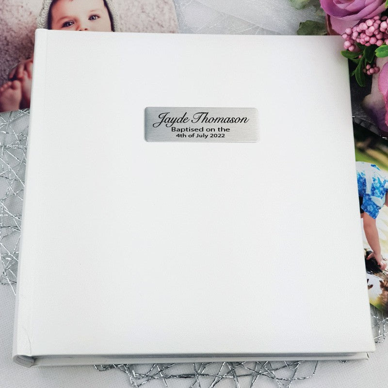 Baptism Photo Album 200 Photo - White Personalised Plaque