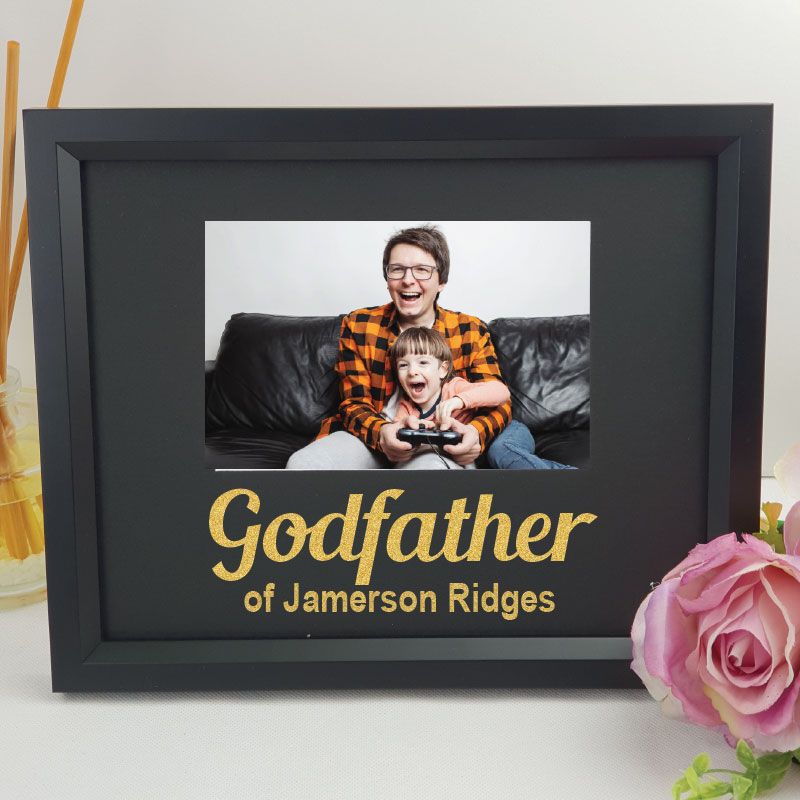 Personalised godfather 6x4 landscape black photo frame with glitter vinyl message – image 1