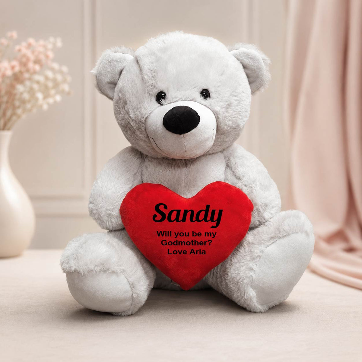 40cm Silver Bear for Godmother with Personalised Heart Message