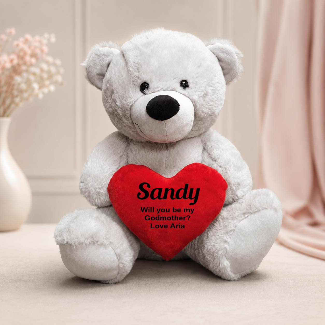 40cm Silver Bear for Godmother with Personalised Heart Message