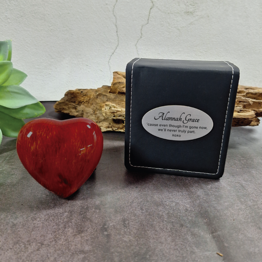 Memorial Heart Red Wood Urn 70mm Cremation Ash Plaque