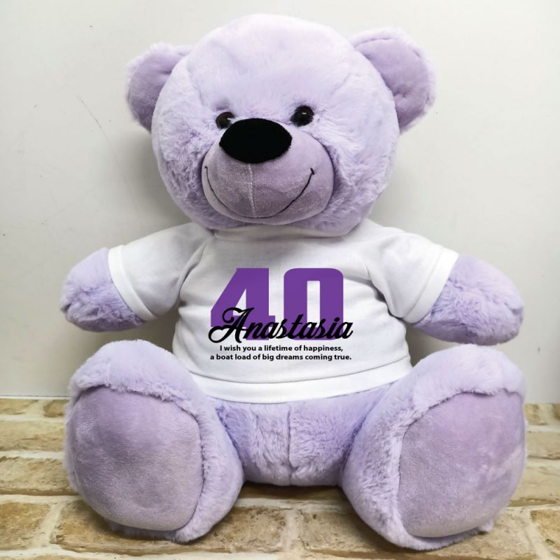 Personalised 40cm Lavender Bear 40th Birthday Message on Shirt