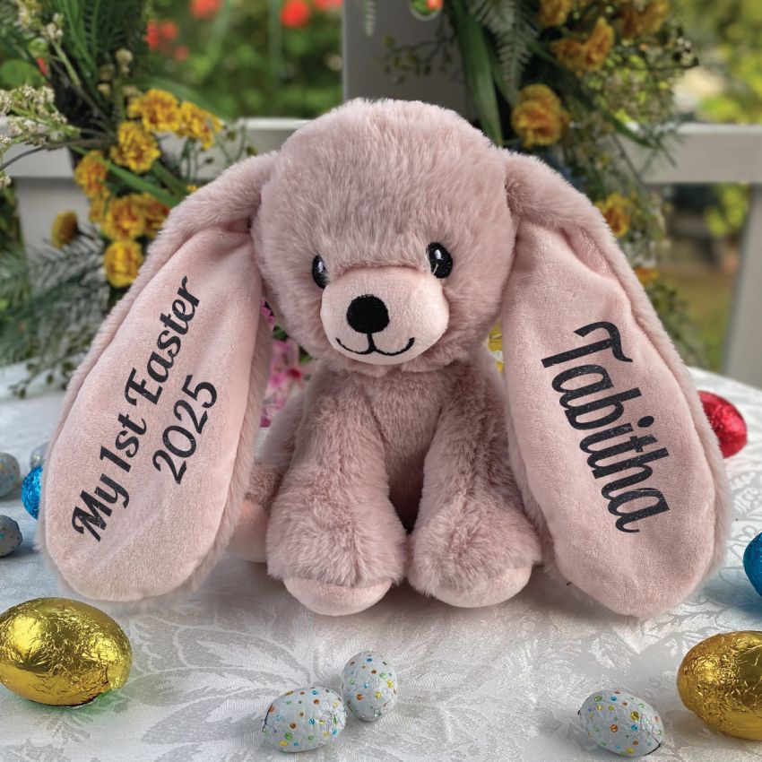 22cm Remi Pink Bunny Plush Toy for Easter with Message on Ears