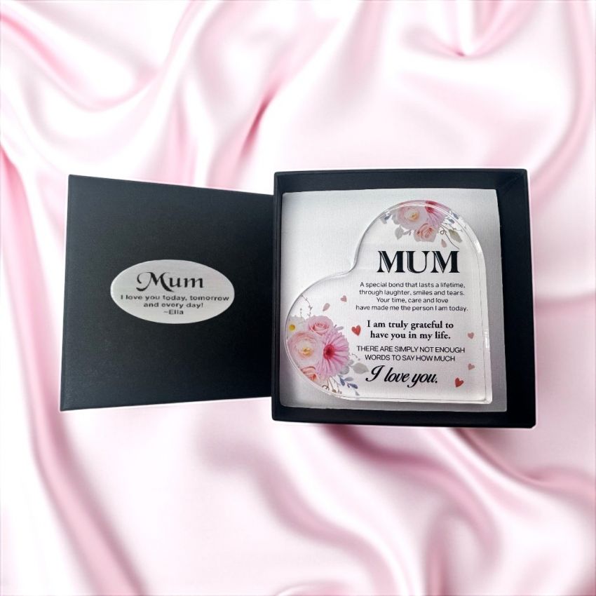 Acrylic Heart Mum Plaque Gift Box – 80th