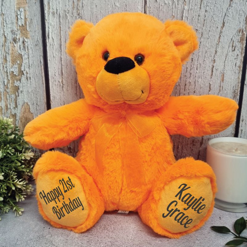 Orange Bear 30cm 21st Birthday Personalised Message on Feet
