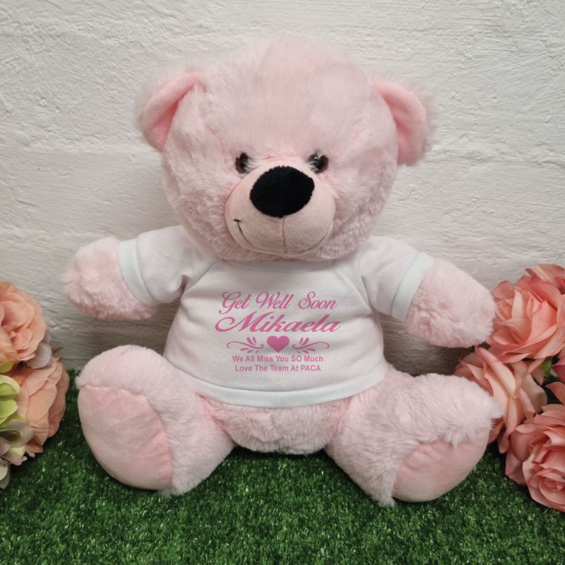 30cm Light Pink Bear Get Well Soon Personalised Shirt