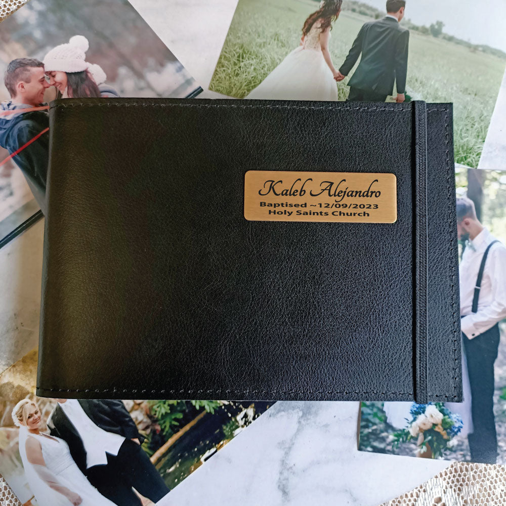 Personalised Baptism Black Brag Book 5x7 with Plaque