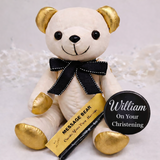 Personalised Christening Signature Bear with Gold Ears and Feet