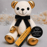 Signature Bear with Black Ribbon, Gold Ears and Feet for Baby Shower – Personalised Badge