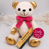 Signature Bear with Gold Ears and Pink Bow – 13th Birthday Personalised Badge
