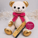 Personalised Holy Communion Gold Ears/Pink Bow Bear Pink Bow