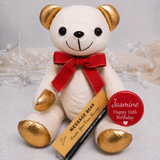 Signature Bear Gold Ears/Red Bow 16th Birthday Personalised Badge
