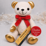 Signature Bear Gold Ears/Red Bow 70th Birthday Personalised Badge