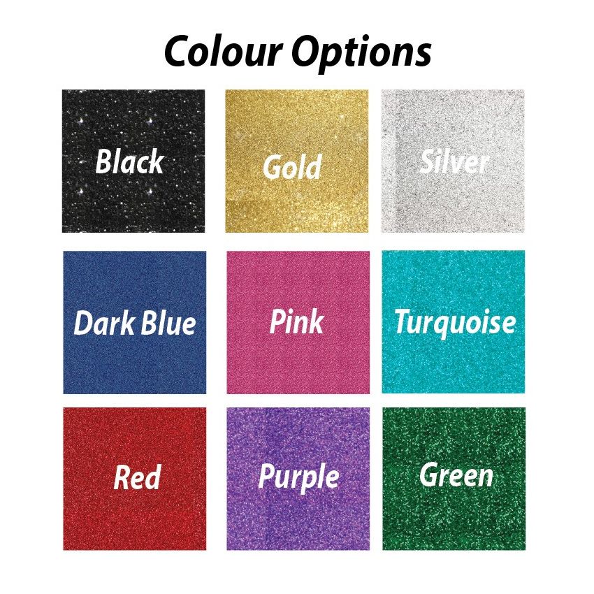 Glitter vinyl colour options for personalised 6x4 landscape black photo frame