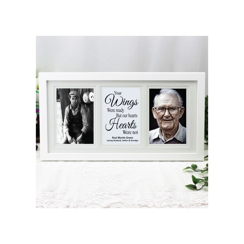 White Personalised Memorial Triple Photo Typography Frame