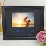 Personalised uncle 6x4 landscape black photo frame with glitter vinyl message – image 2