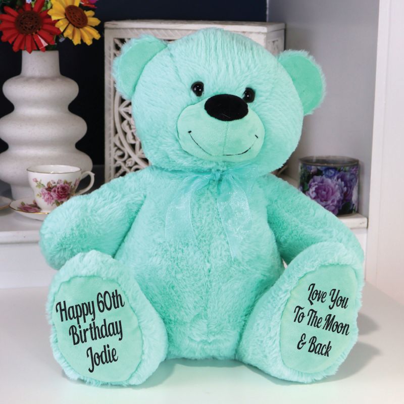 60th Birthday 30cm Mint Bear with Personalisation on Feet