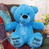 Bright Blue Bear 30cm  Baby New Born with Message on Feet