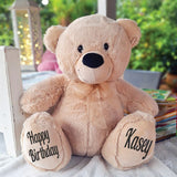 40cm Beige Zipper Bear Birthday Personalised Message on Feet