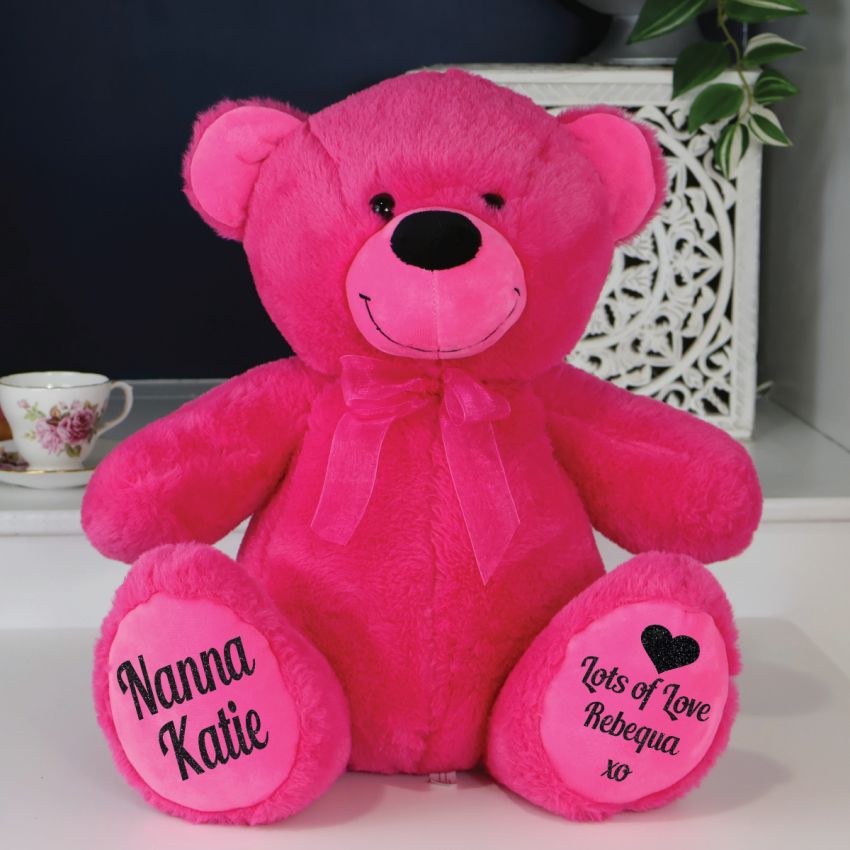 Hot Pink Bear 40cm Nanna Message on Feet