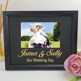 Personalised wedding 6x4 landscape black photo frame with glitter vinyl message – image 2