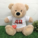 40cm Beige Zipper Bear 40th Birthday with Personalised Shirt and Recorder Heart
