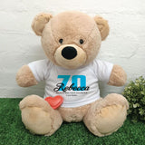 40cm Beige Zipper Bear with Recorder Heart – 70th Birthday
